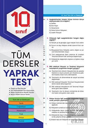 10. Sınıf Tüm Dersler Yaprak Test