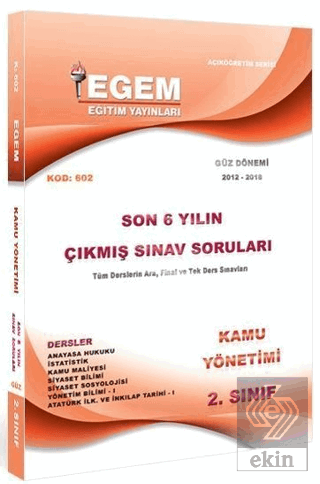 2. Sınıf 3. Yarıyıl Kamu Yönetimi Son 6 Yılın Çıkm