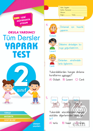 2. Sınıf Tüm Dersler Yaprak Test 4 Element Yayınla