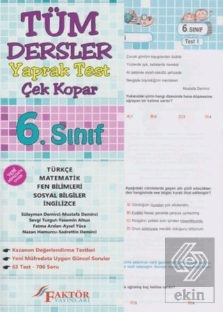 6. Sınıf Tüm Dersler Yaprak Test Çek Kopar