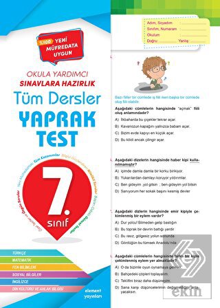 7. Sınıf Tüm Dersler Yaprak Test 4 Element Yayınla