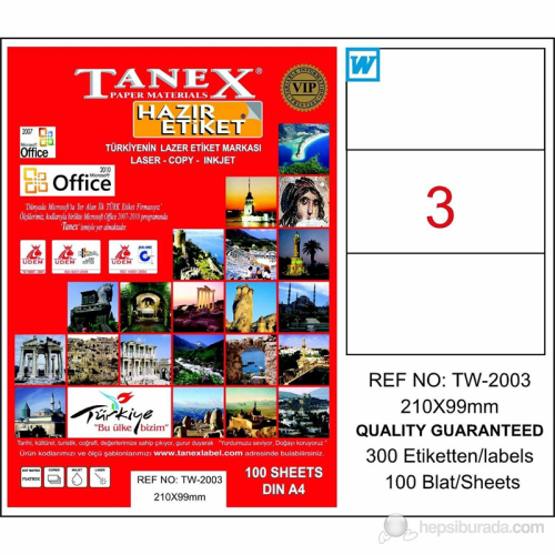 TANEX TW-2003 210x99 mm LASER ETİKET 100 AD.