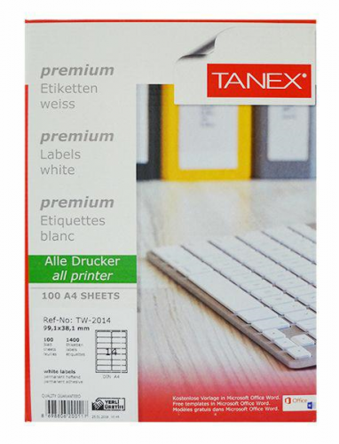 TANEX TW-2014 99,1x38,1 mm LASER ETİKET 100 AD.