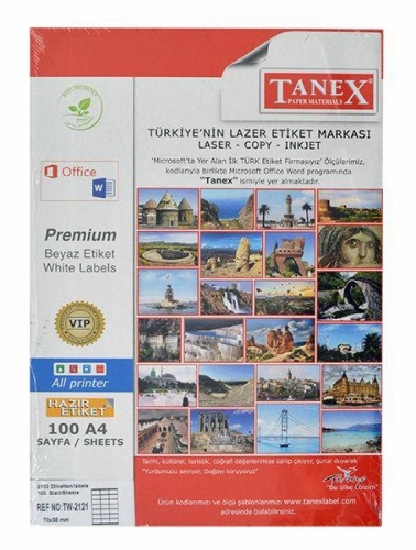 Tanex TW-2121 70*38 Lazer Etiket 100 lü