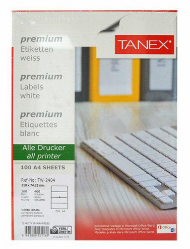 TANEX TW-2404 210x74,25 mm LASER ETİKET 100 AD.