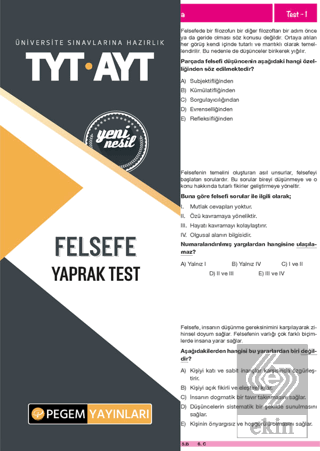 Tyt-Ayt Felsefe Yaprak Test